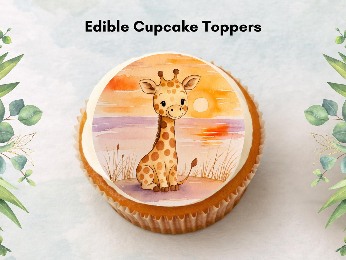 Giraffe Edible Cupcake Toppers 12 x 2" Precut Wafer Paper, Card or Icing Sheet