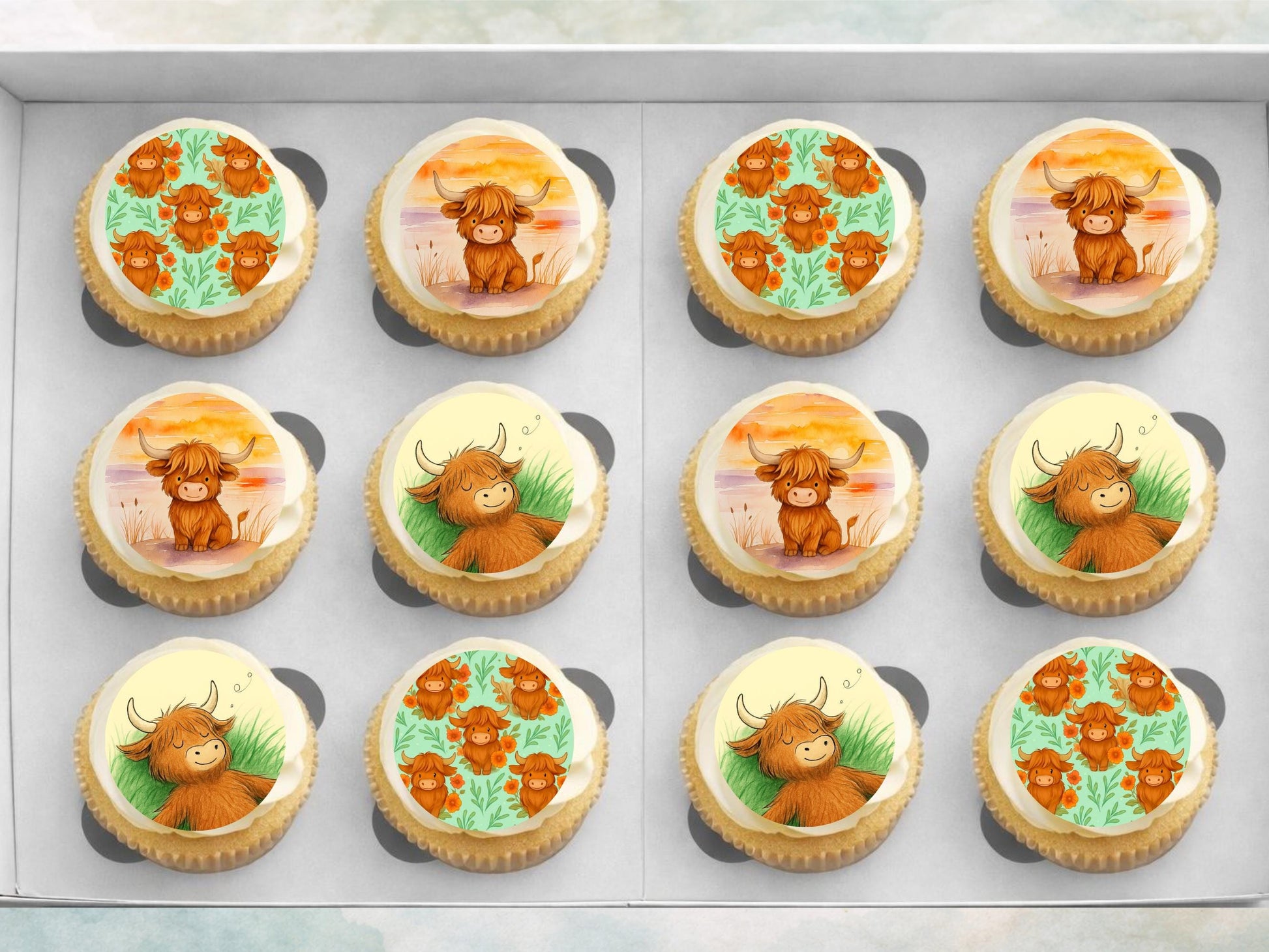 Highland Cow Cupcake Toppers - Edible Cake Decorations (Wafer Paper, Card, Icing Sheet)