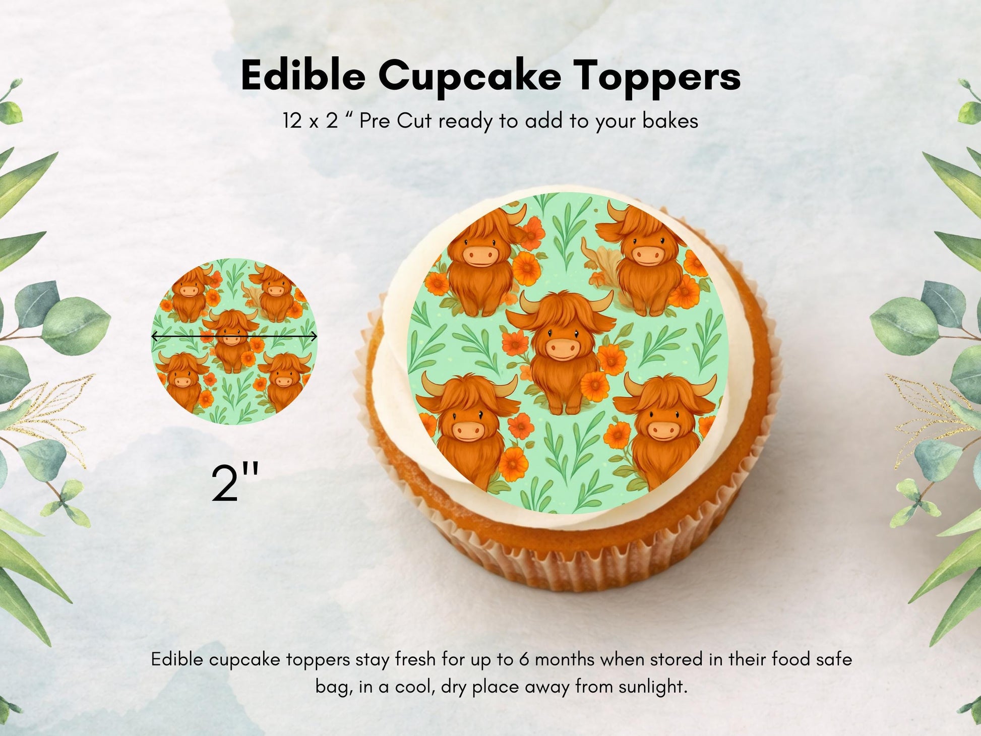 Highland Cow Cupcake Toppers - Edible Cake Decorations (Wafer Paper, Card, Icing Sheet)