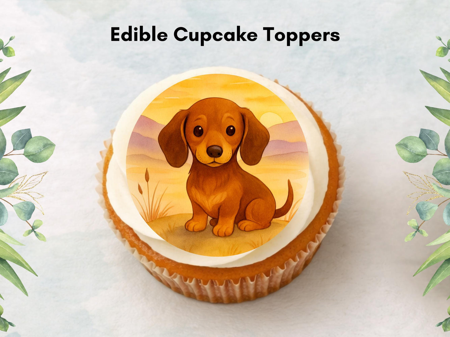 Dachshund Edible Cupcake Toppers – 12 x 2" Pre-Cut (Wafer Paper, Card or Icing Sheet)