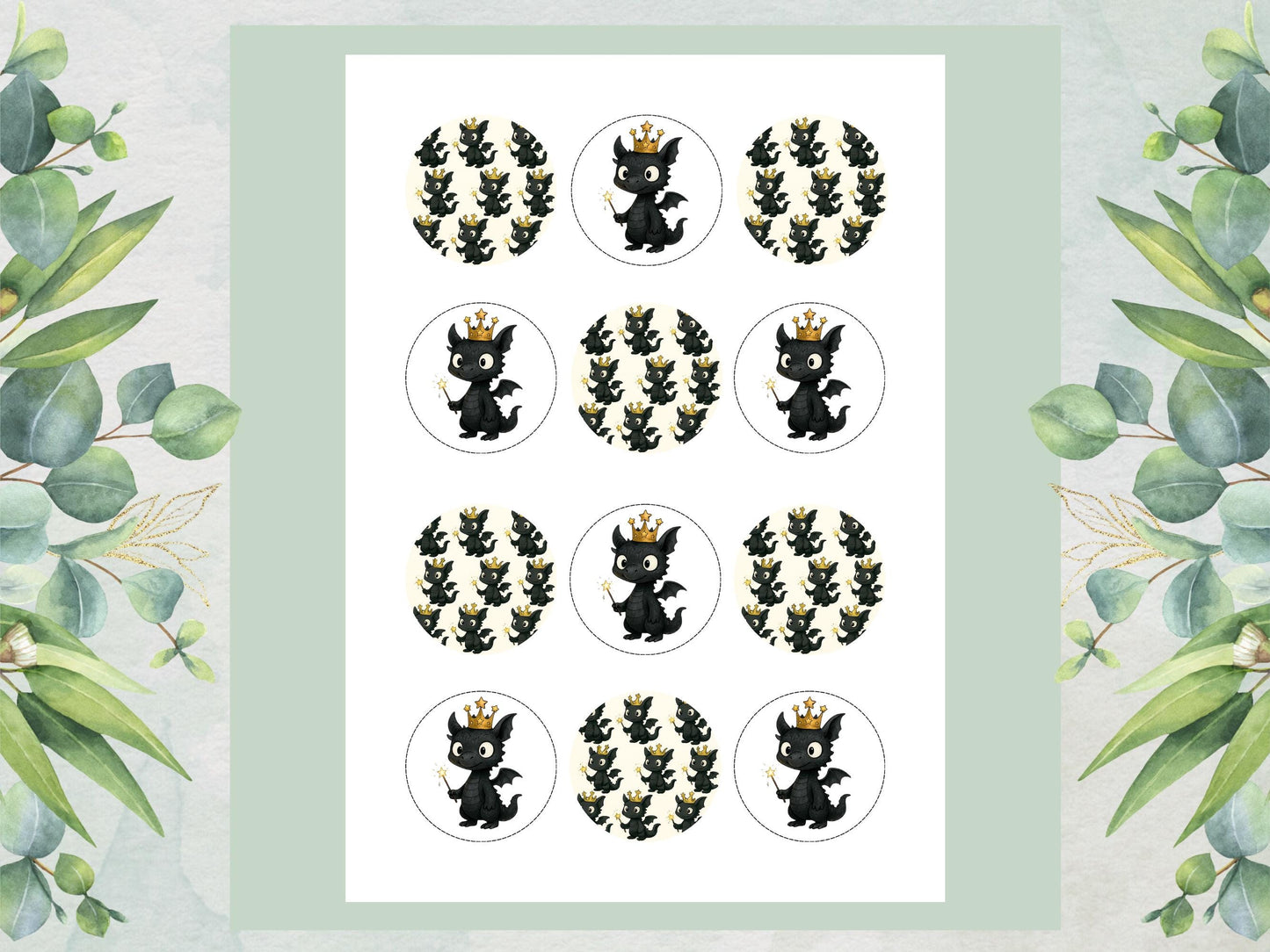 Dragon Edible Cupcake Toppers 12 x 2"– Pre cut Wafer Paper, Card or Icing Sheet, Cute Dragon Cake Decoration