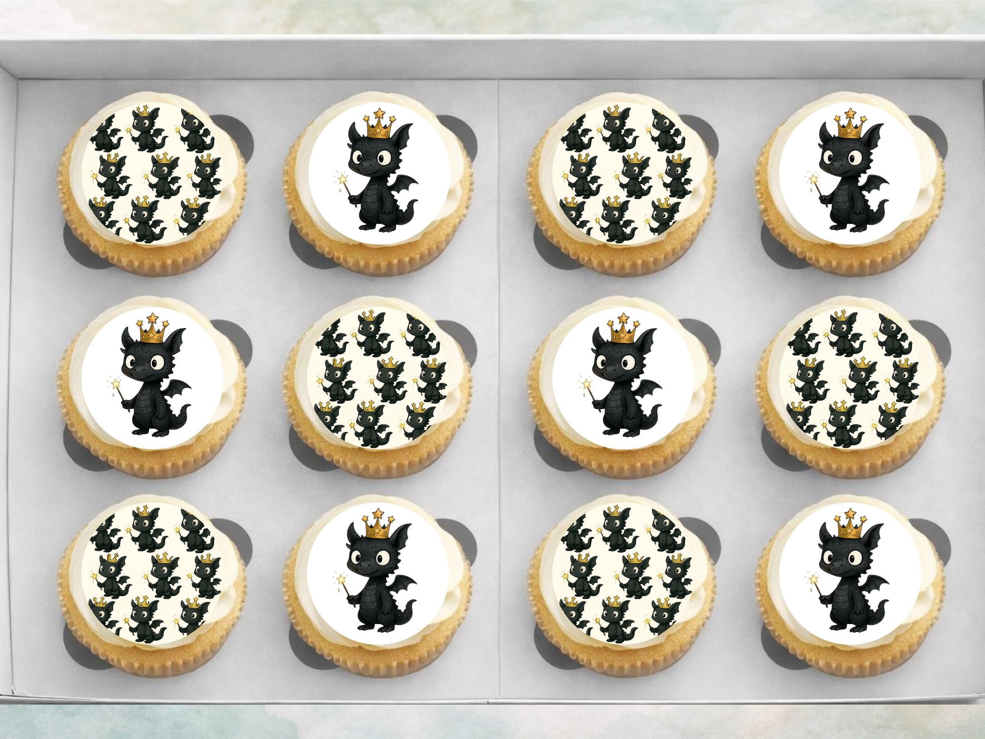 Dragon Edible Cupcake Toppers 12 x 2"– Pre cut Wafer Paper, Card or Icing Sheet, Cute Dragon Cake Decoration