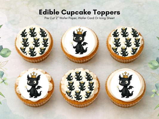 Dragon Edible Cupcake Toppers 12 x 2"– Pre cut Wafer Paper, Card or Icing Sheet, Cute Dragon Cake Decoration