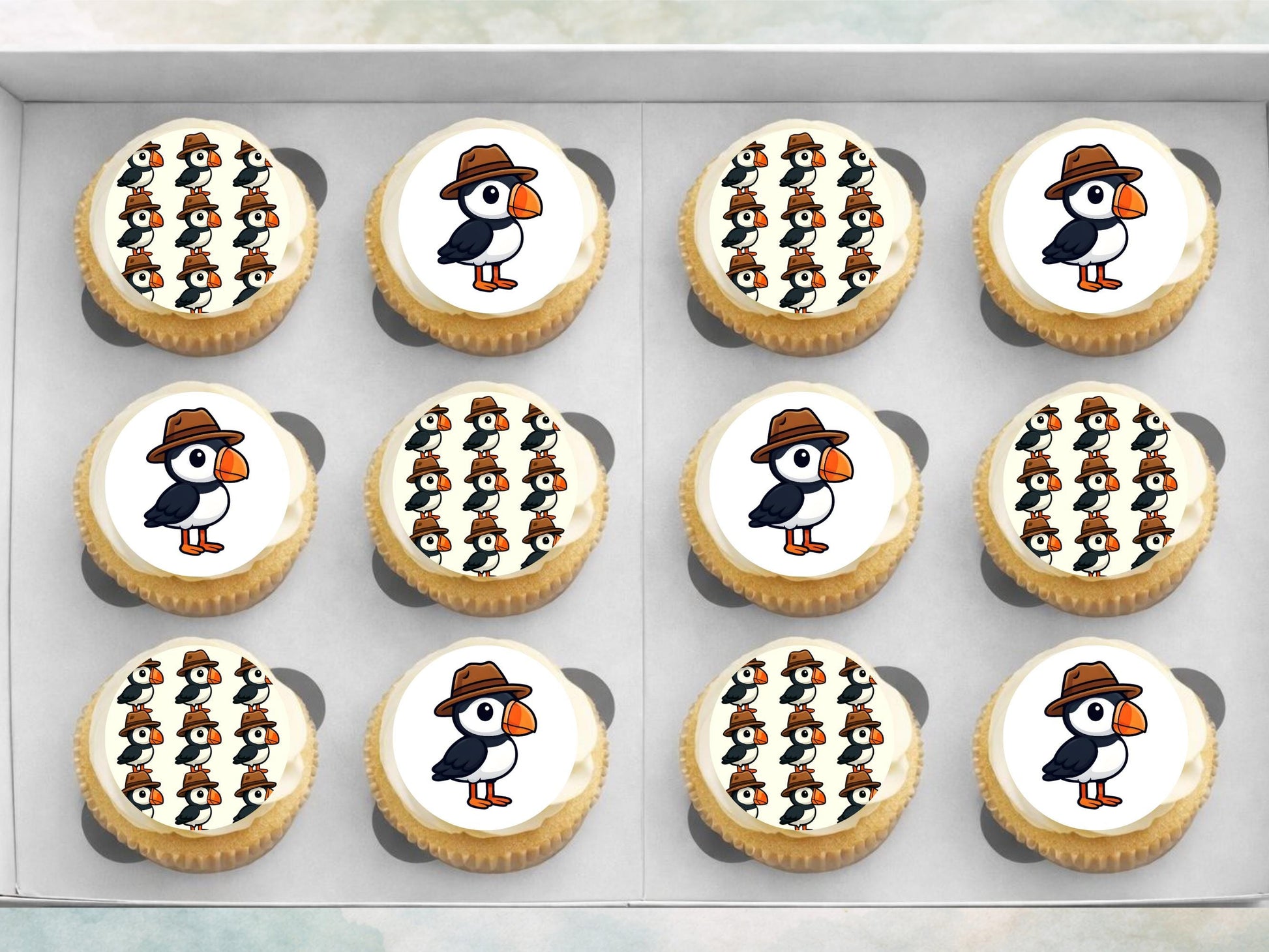 Puffin Edible Cupcake Toppers – Pre-Cut, 2 inch (Wafer Paper)