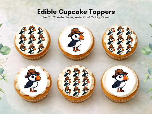 Puffin Edible Cupcake Toppers – Pre-Cut, 2 inch (Wafer Paper)