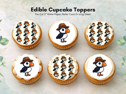 Puffin Edible Cupcake Toppers – Pre-Cut, 2 inch (Wafer Paper)