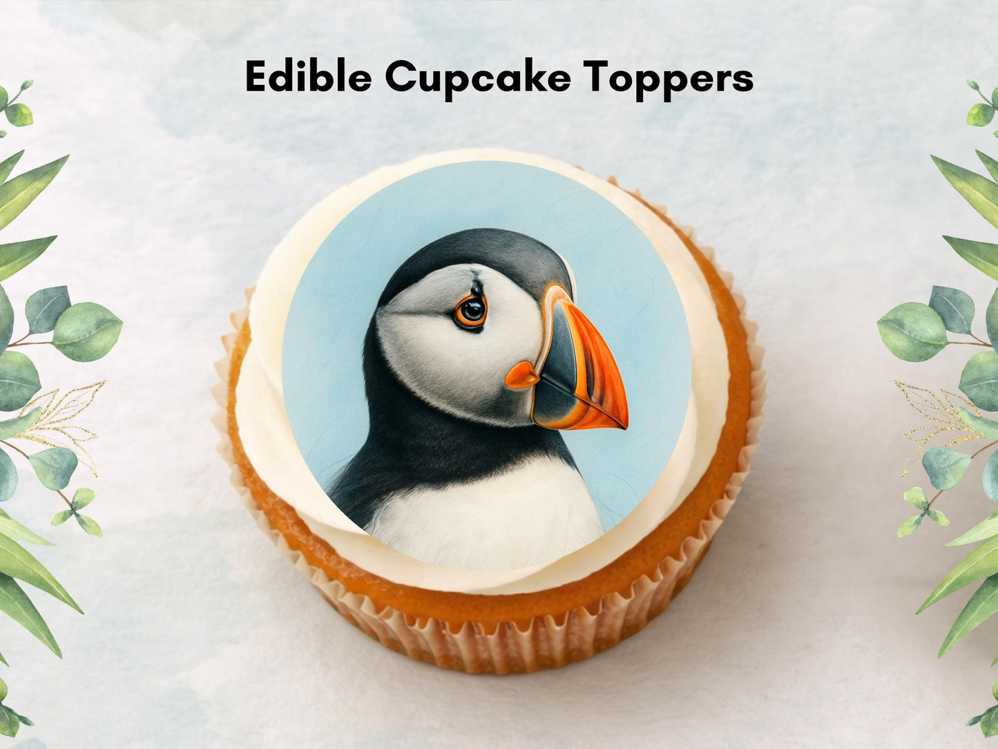 Puffin Edible Cupcake Toppers – 12 x 2" Pre-Cut (Wafer Paper, Card or Icing Sheet)