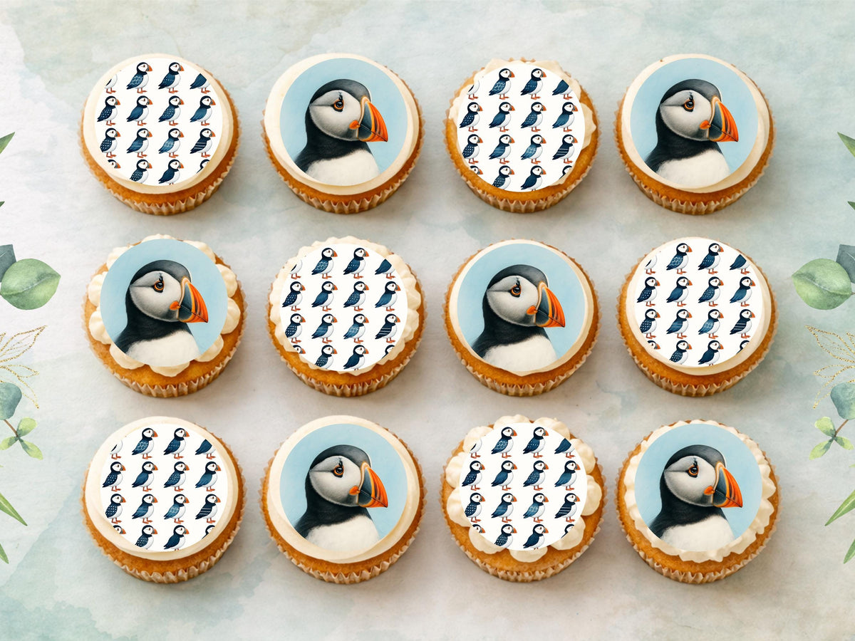 Puffin Edible Cupcake Toppers – 12 x 2" Pre-Cut (Wafer Paper, Card or Icing Sheet)
