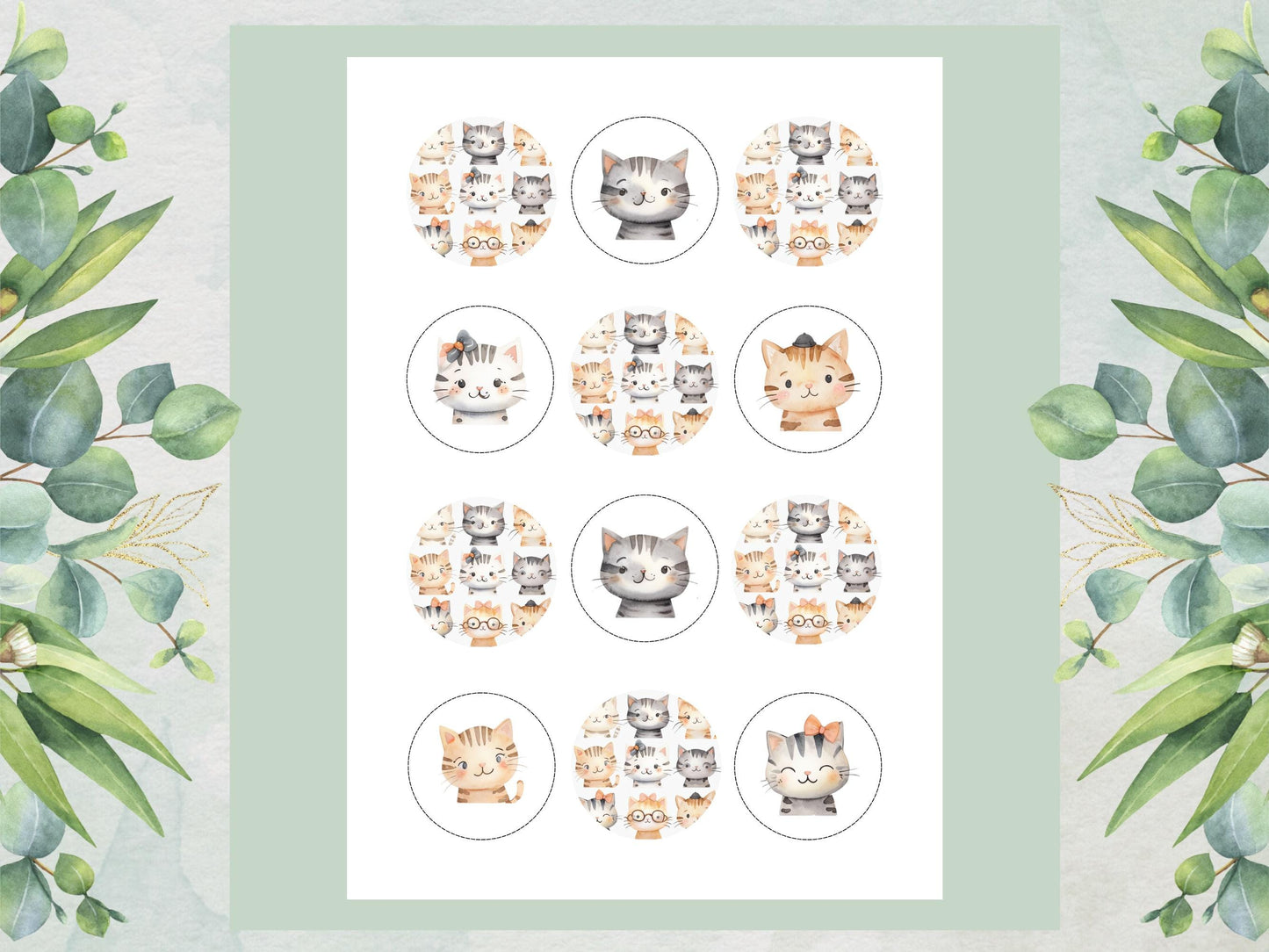 Cute Kitten Edible Cupcake Toppers 12 x 2"– Pre cut Wafer Paper, Card or Icing Sheet, Cat Birthday Cake Decoration