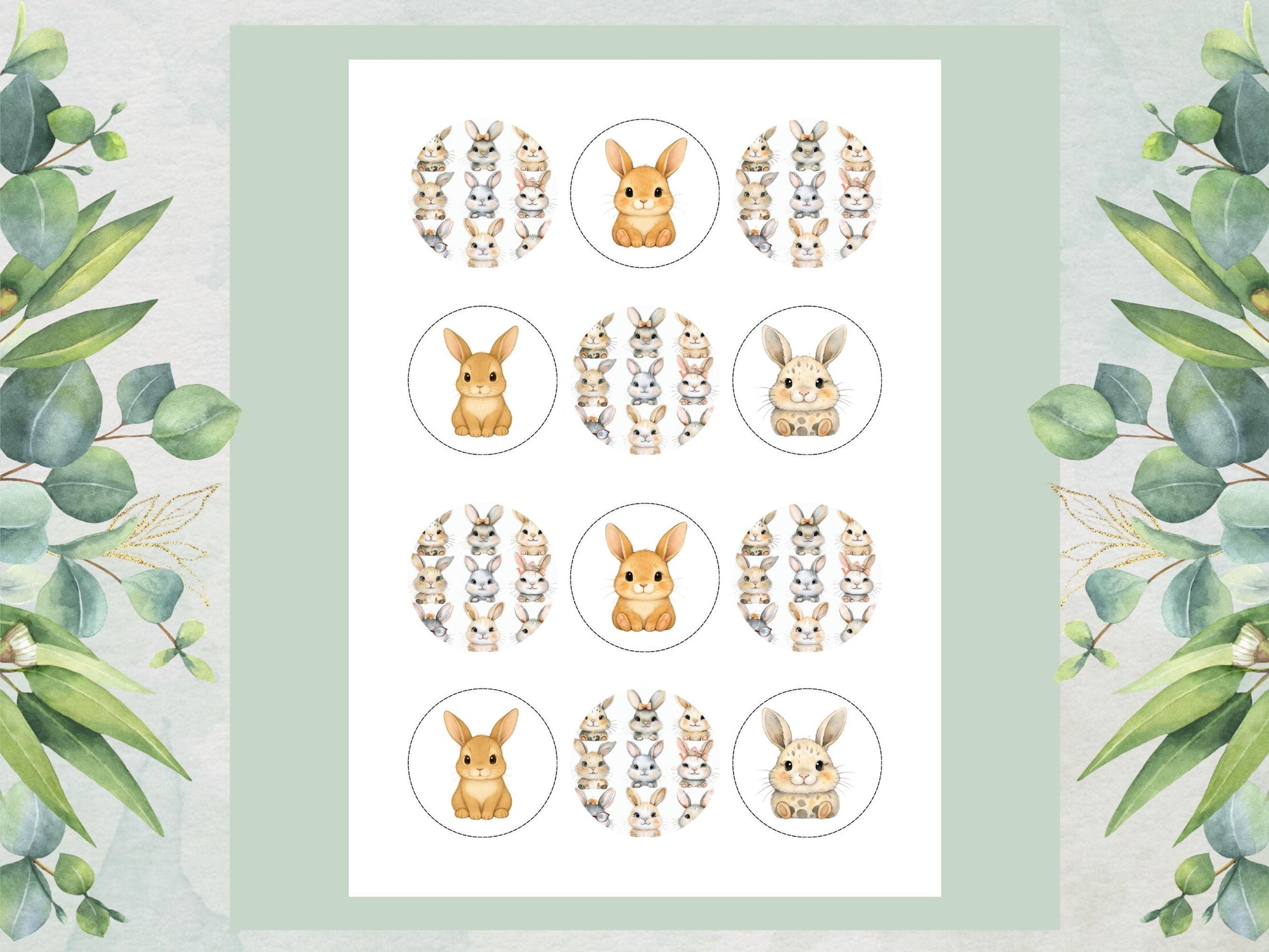 Bunny Edible Cupcake Toppers – Precut Wafer Paper, Card, or Icing Sheet