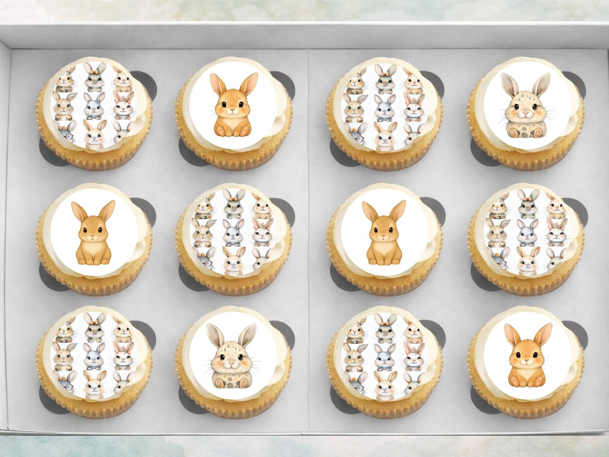 Bunny Edible Cupcake Toppers – Precut Wafer Paper, Card, or Icing Sheet