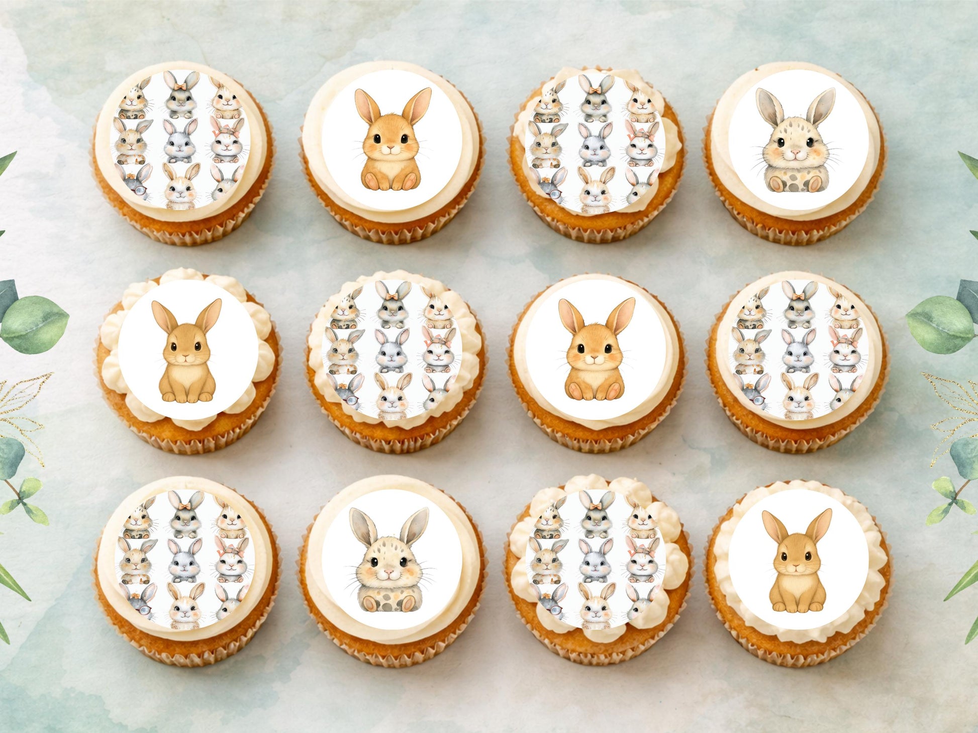 Bunny Edible Cupcake Toppers – Precut Wafer Paper, Card, or Icing Sheet