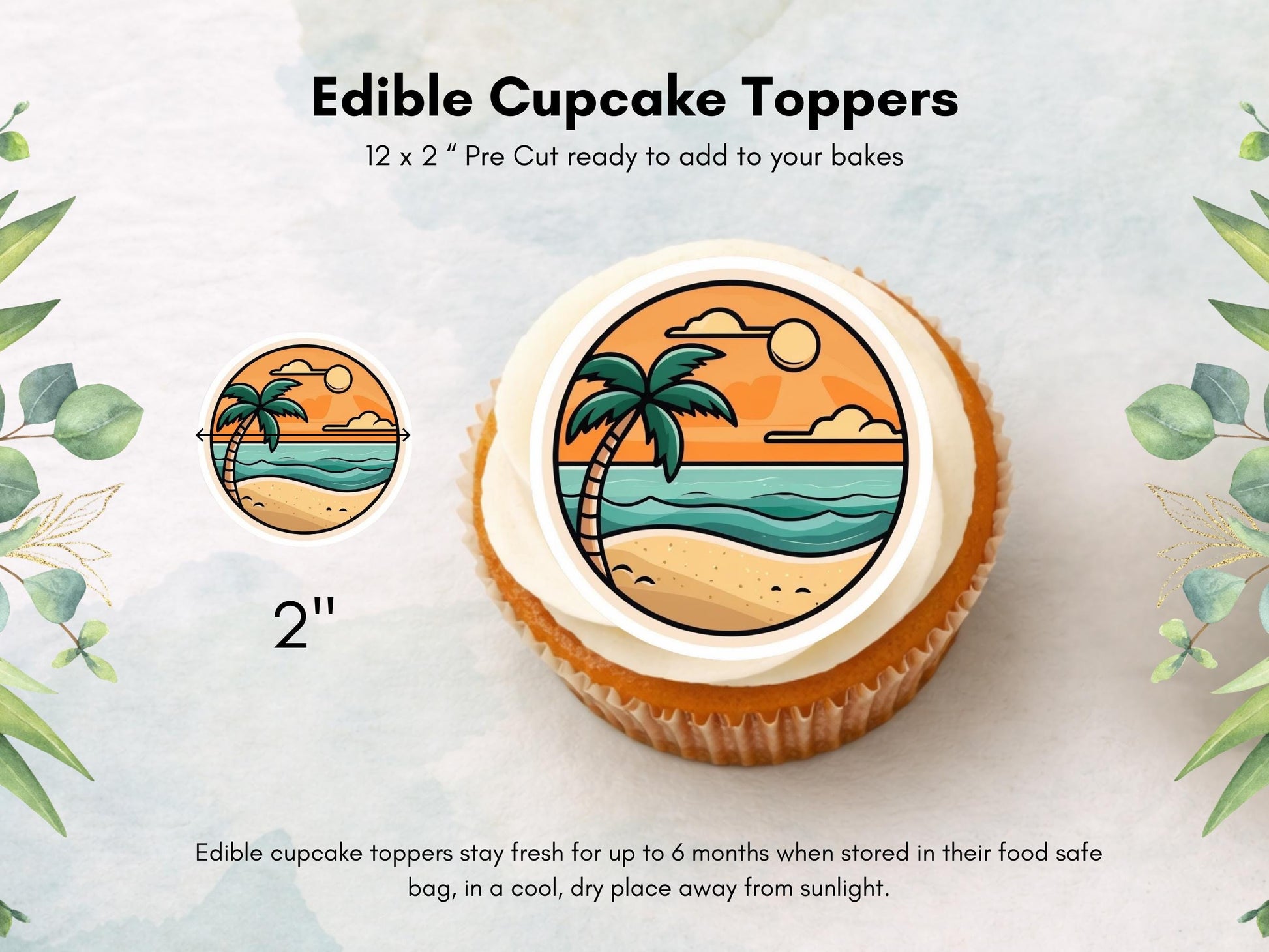 Tropical Beach Edible Cupcake Toppers – Coastal Cake Images