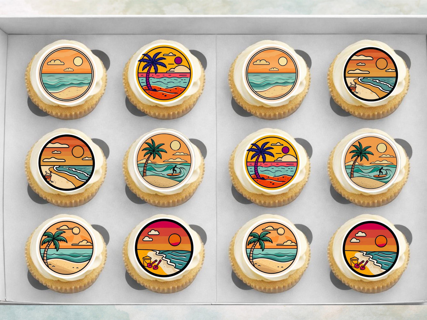 Tropical Beach Edible Cupcake Toppers – Coastal Cake Images