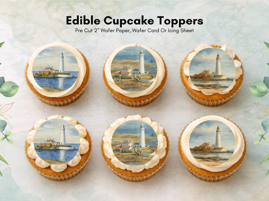 Lighthouse Cupcake Toppers – Coastal Cake Decorations (Pre-Cut)