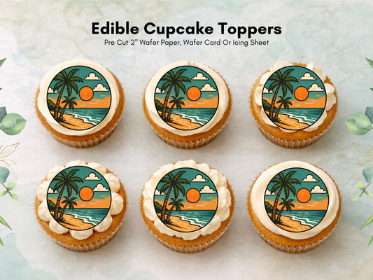Tropical Beach Edible Cupcake Toppers – Coastal Cake Images