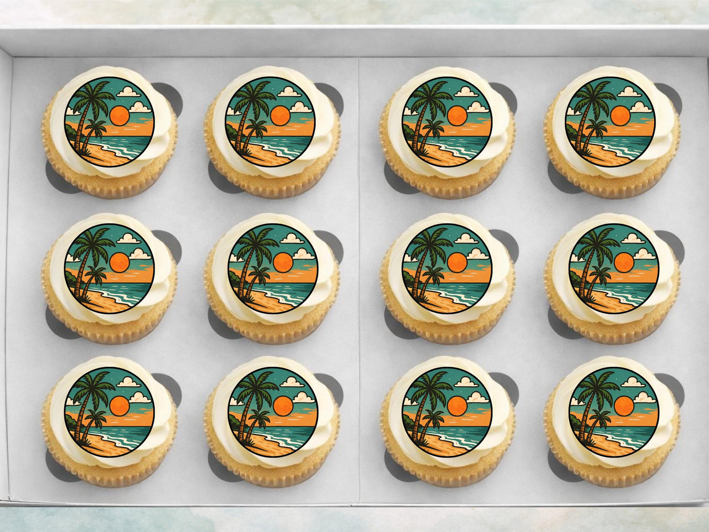 Tropical Beach Edible Cupcake Toppers – Coastal Cake Images