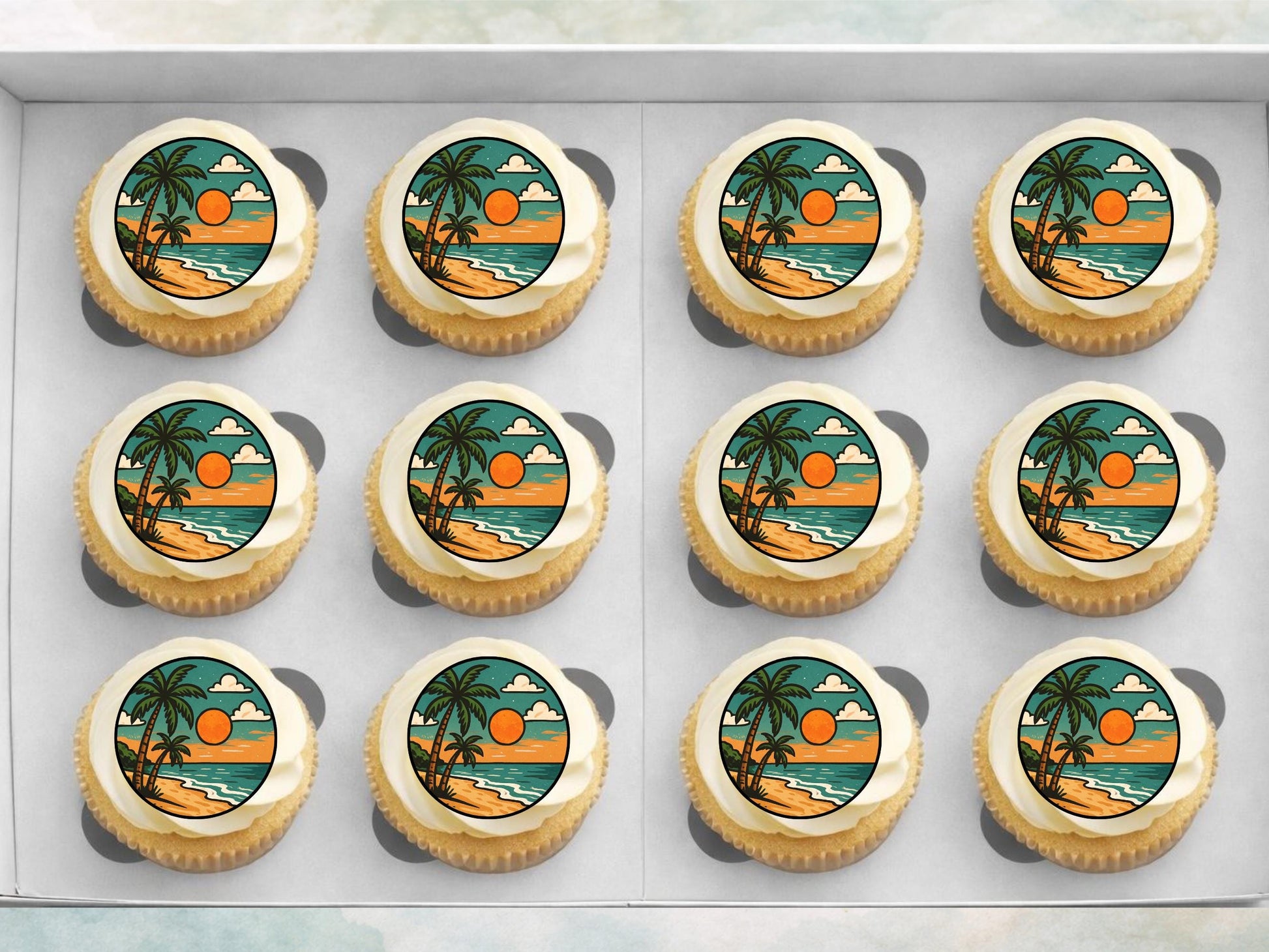 Tropical Beach Edible Cupcake Toppers – Coastal Cake Images