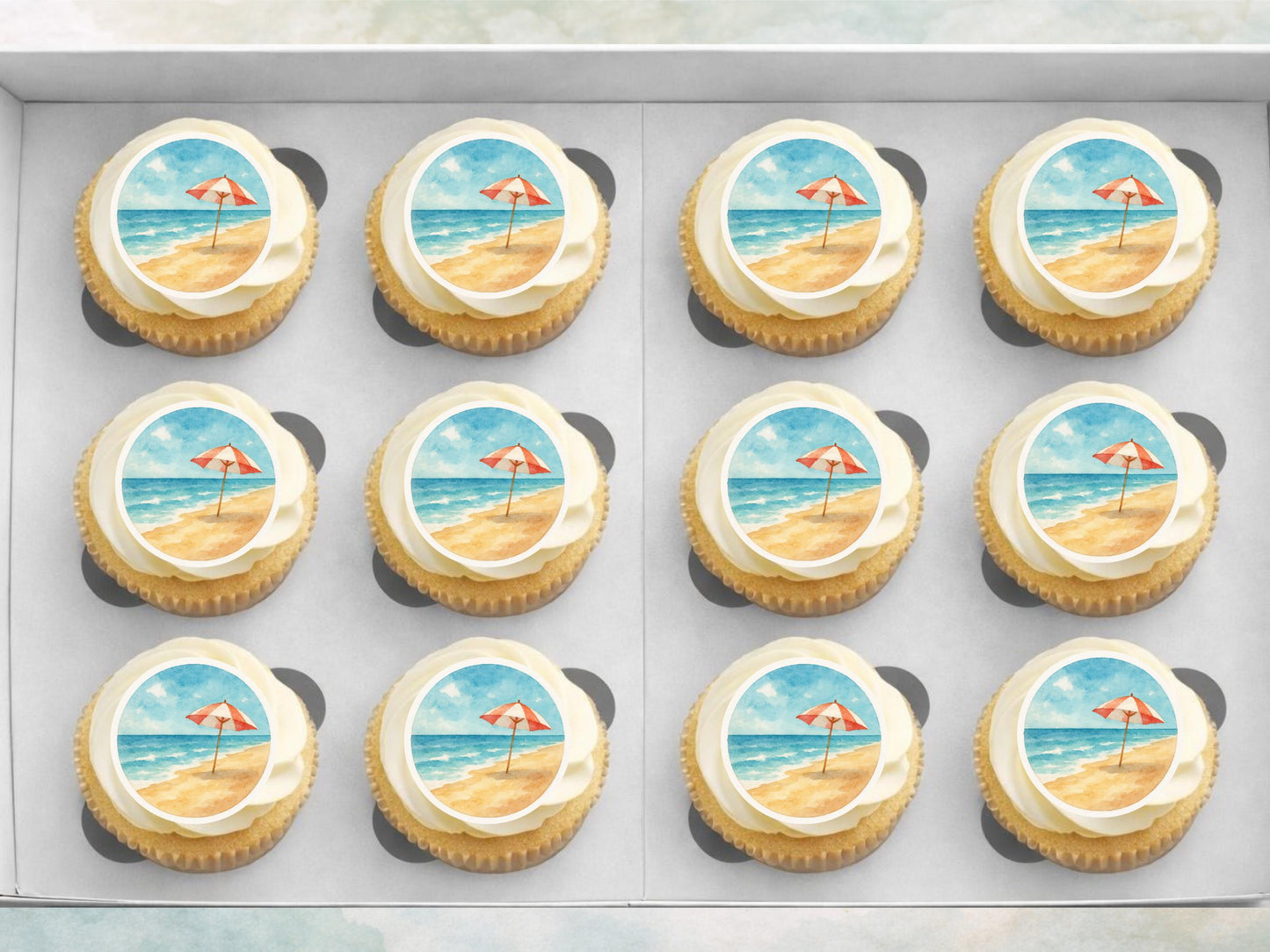 Beach Edible Cupcake Toppers – Coastal Cake Images