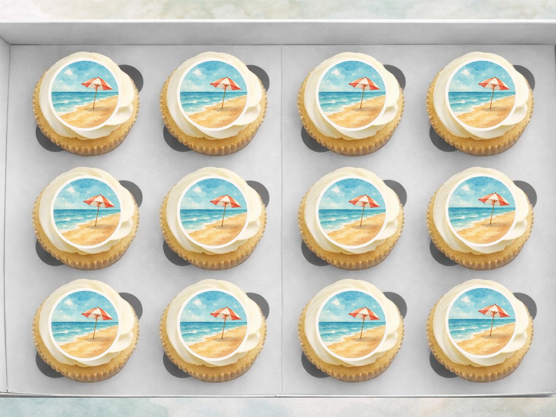 Beach Edible Cupcake Toppers – Coastal Cake Images