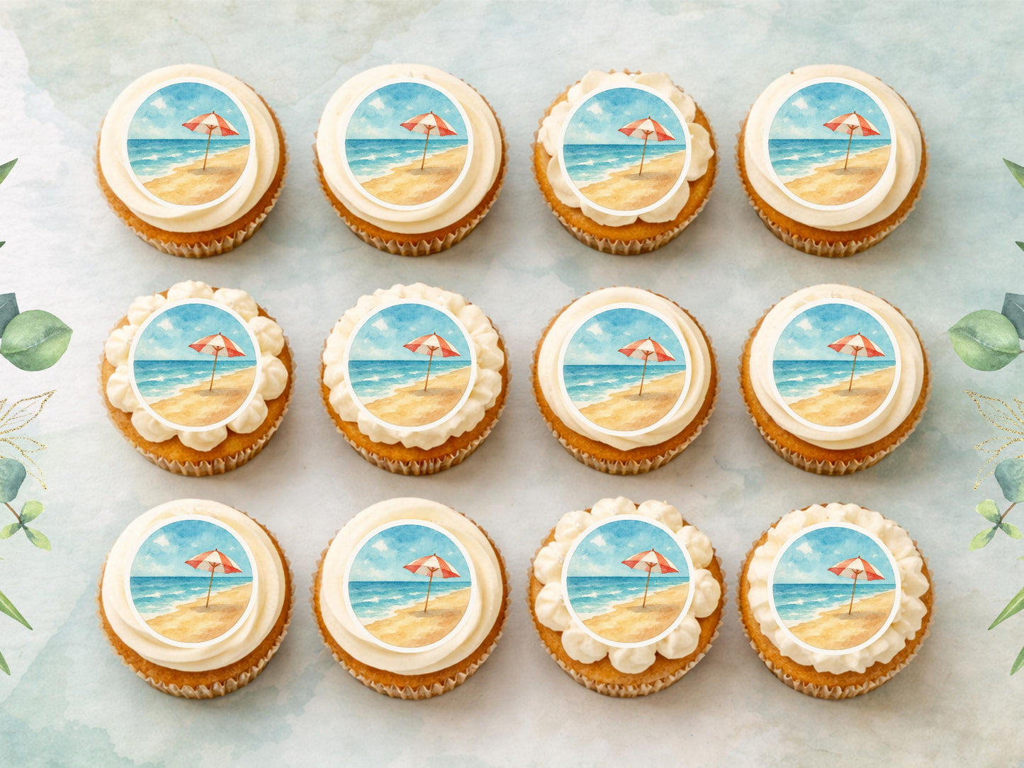 Beach Edible Cupcake Toppers – Coastal Cake Images