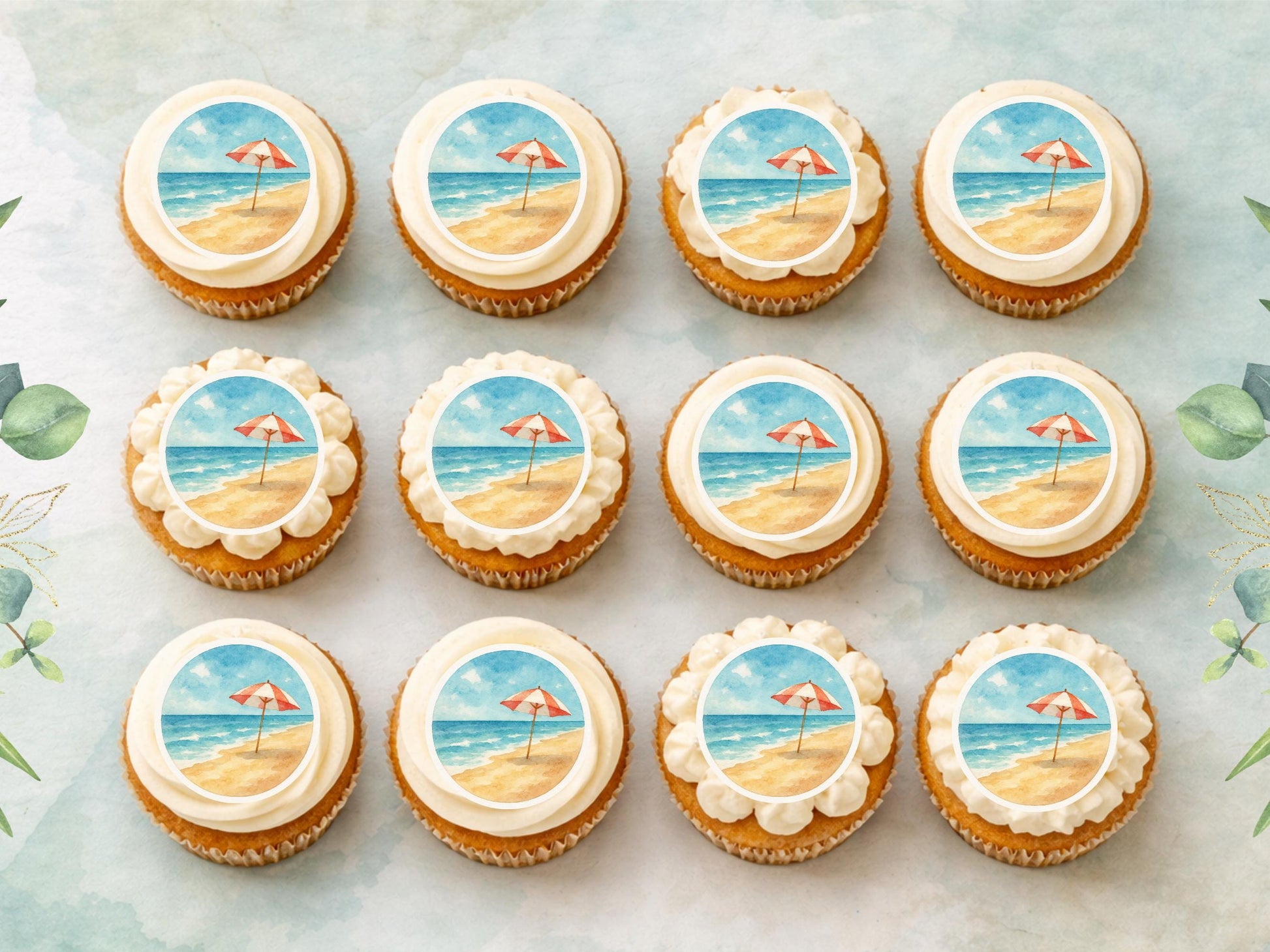 Beach Edible Cupcake Toppers – Coastal Cake Images