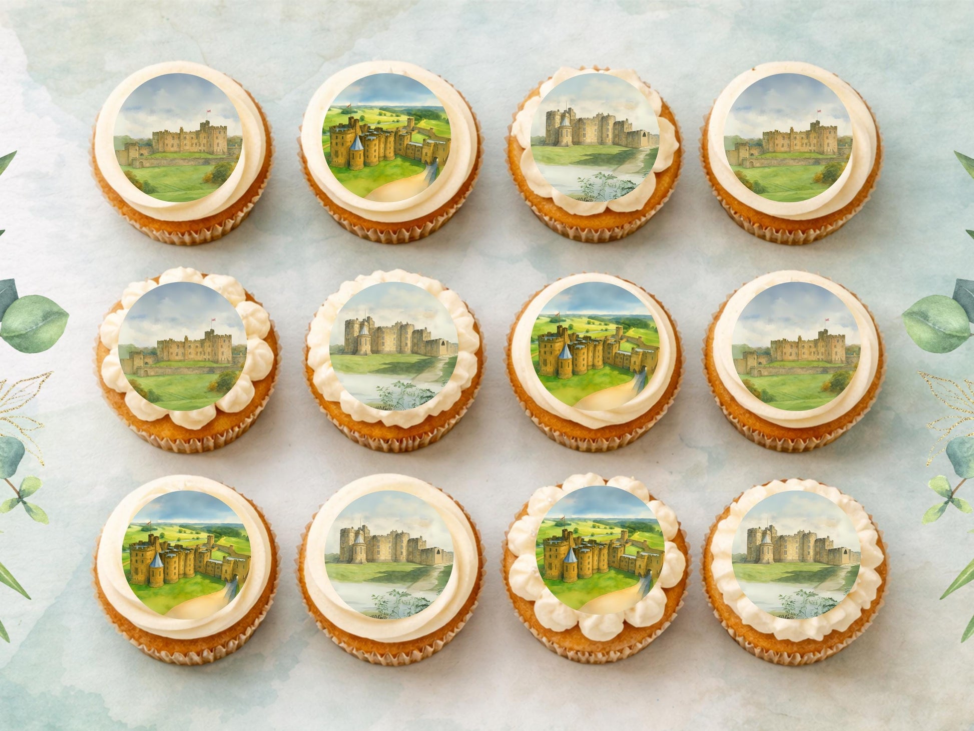 Alnwick Castle Edible Cupcake Toppers – Northumberland Landmark Cake Decor
