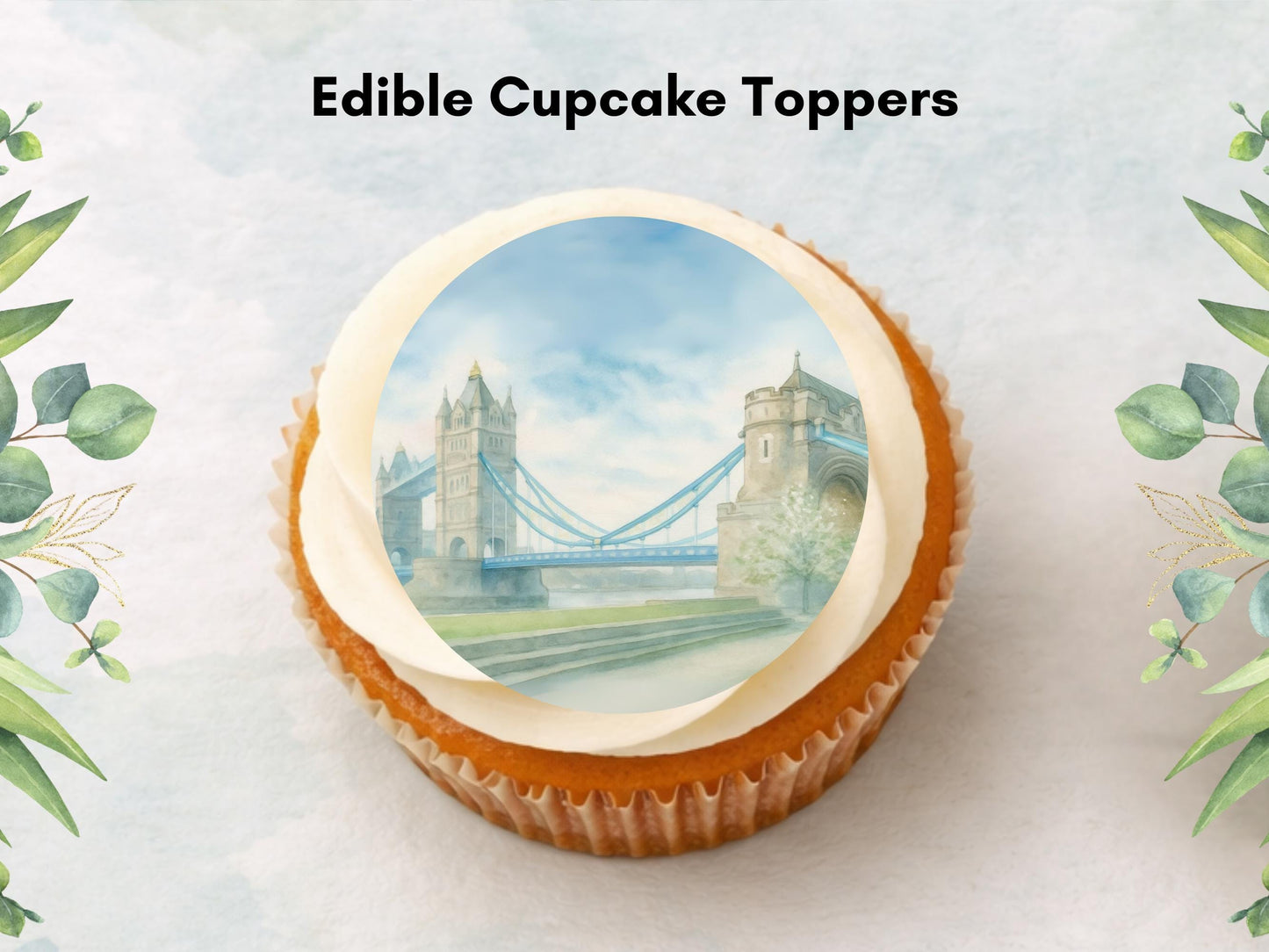 London Bridge Edible Cupcake Toppers 12 x 2" – Pre cut Wafer Paper, Card or Icing Sheet, Historic London Landmark Cake Decor