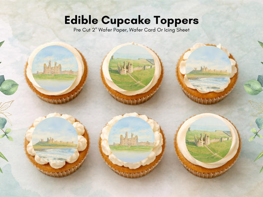 Dunstanburgh Castle Edible Cupcake Toppers – Northumberland Landmark Cake Decor