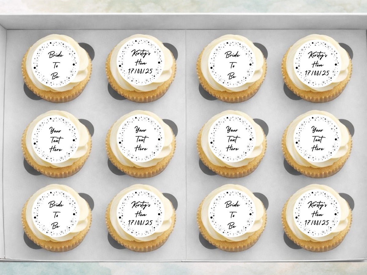 Personalised Edible Cupcake Toppers – Wedding, Hen Party, Christening Cake Decoration