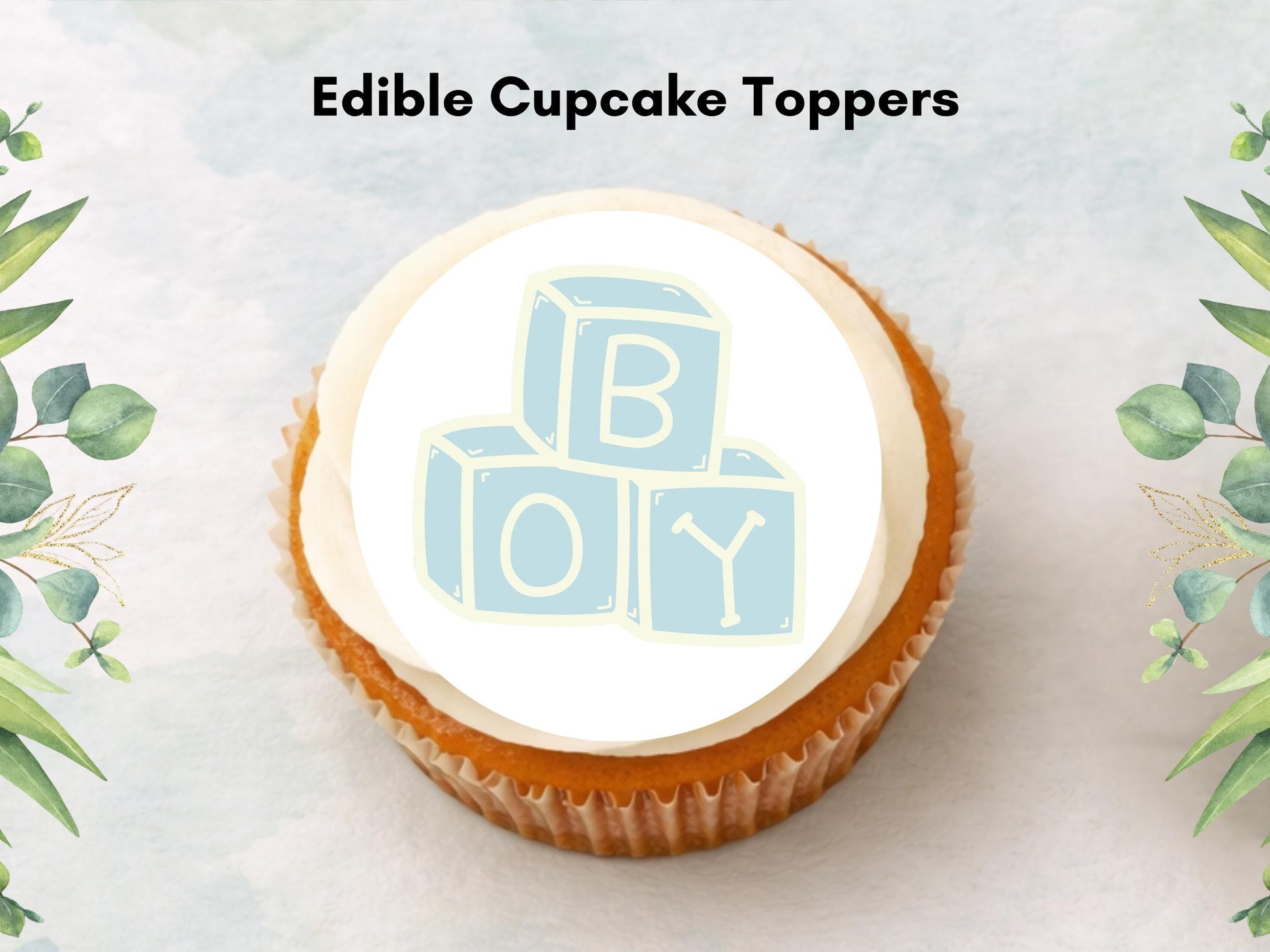 Blue Baby Shower Edible Cupcake Toppers – 2" Wafer Paper
