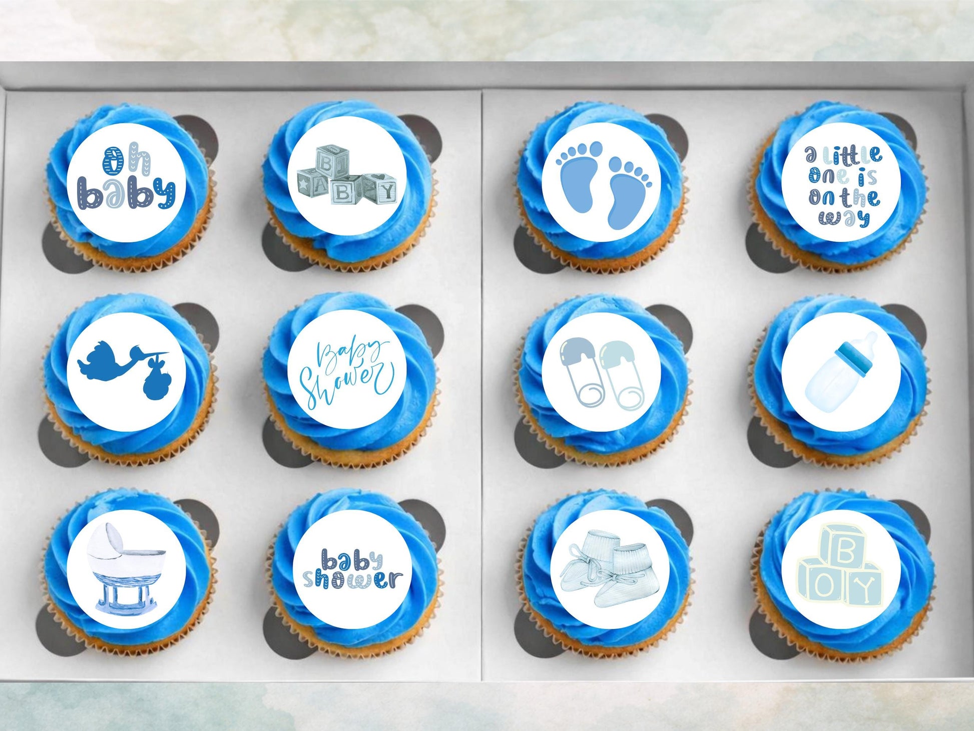 Blue Baby Shower Edible Cupcake Toppers – 2" Wafer Paper