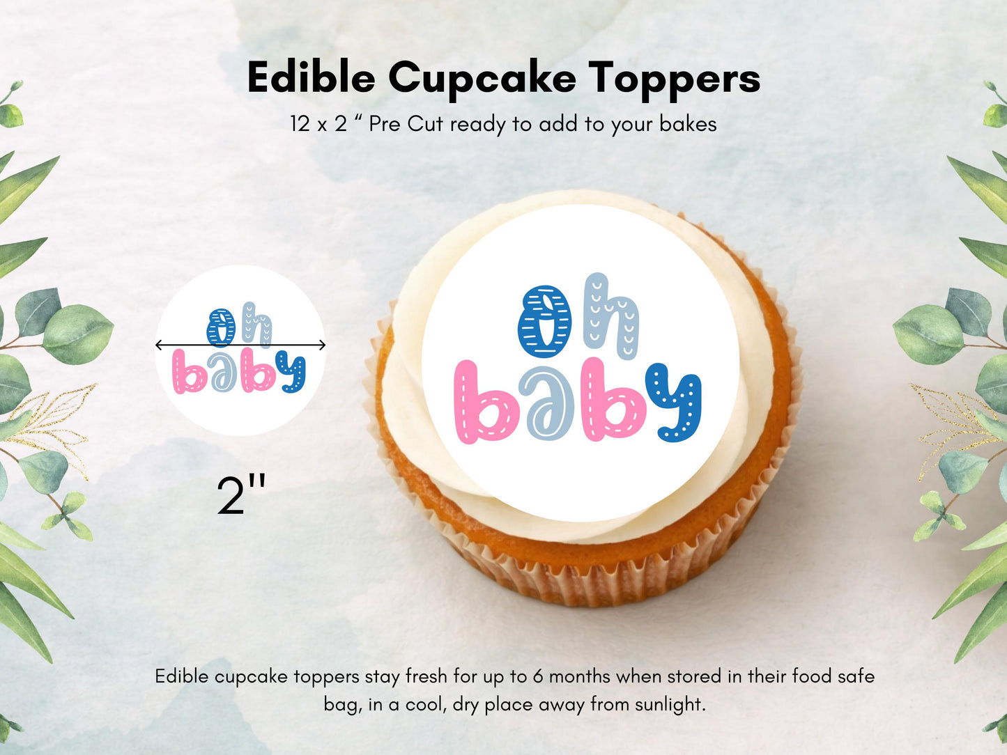 Pink & Blue Gender Reveal Cupcake Toppers – Edible 2" Decorations