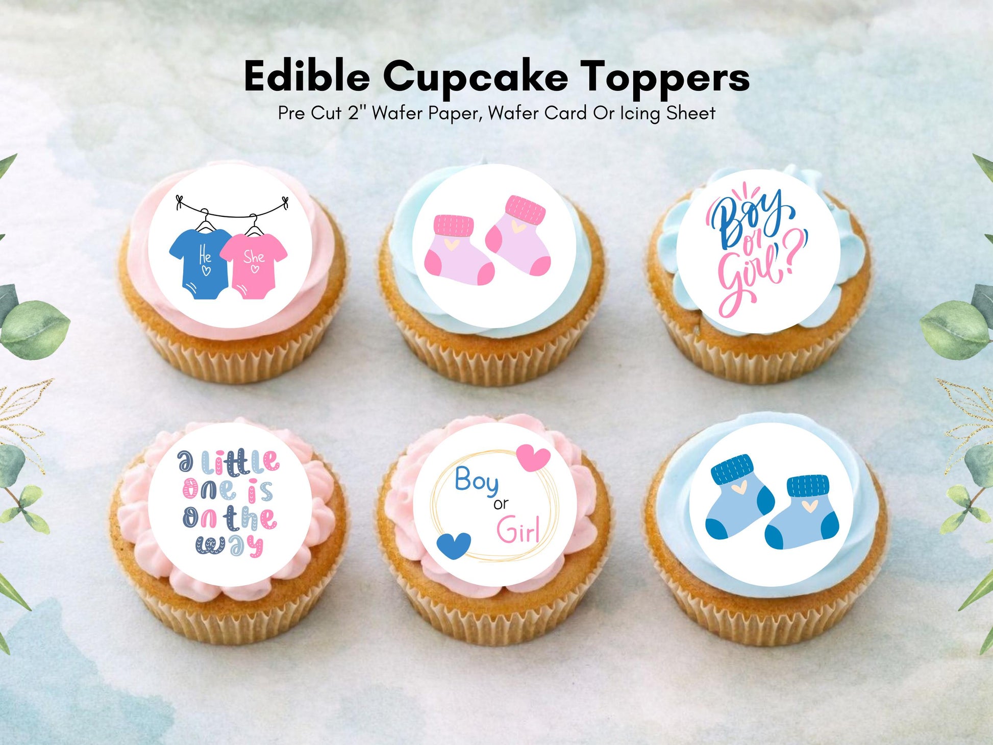 Pink & Blue Gender Reveal Cupcake Toppers – Edible 2" Decorations