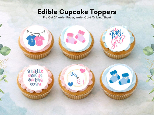 Pink & Blue Gender Reveal Cupcake Toppers – Edible 2" Decorations
