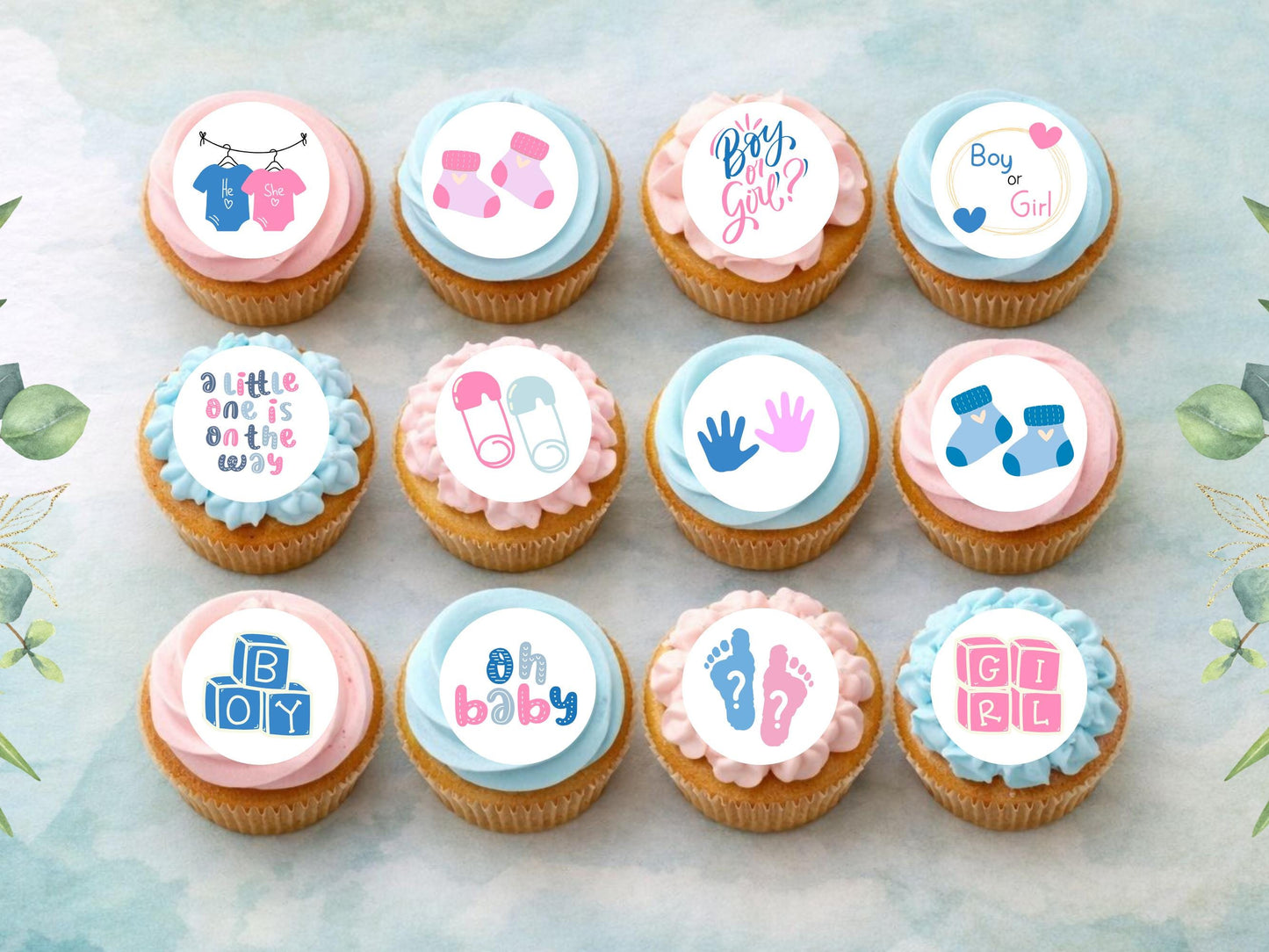 Pink & Blue Gender Reveal Cupcake Toppers – Edible 2" Decorations