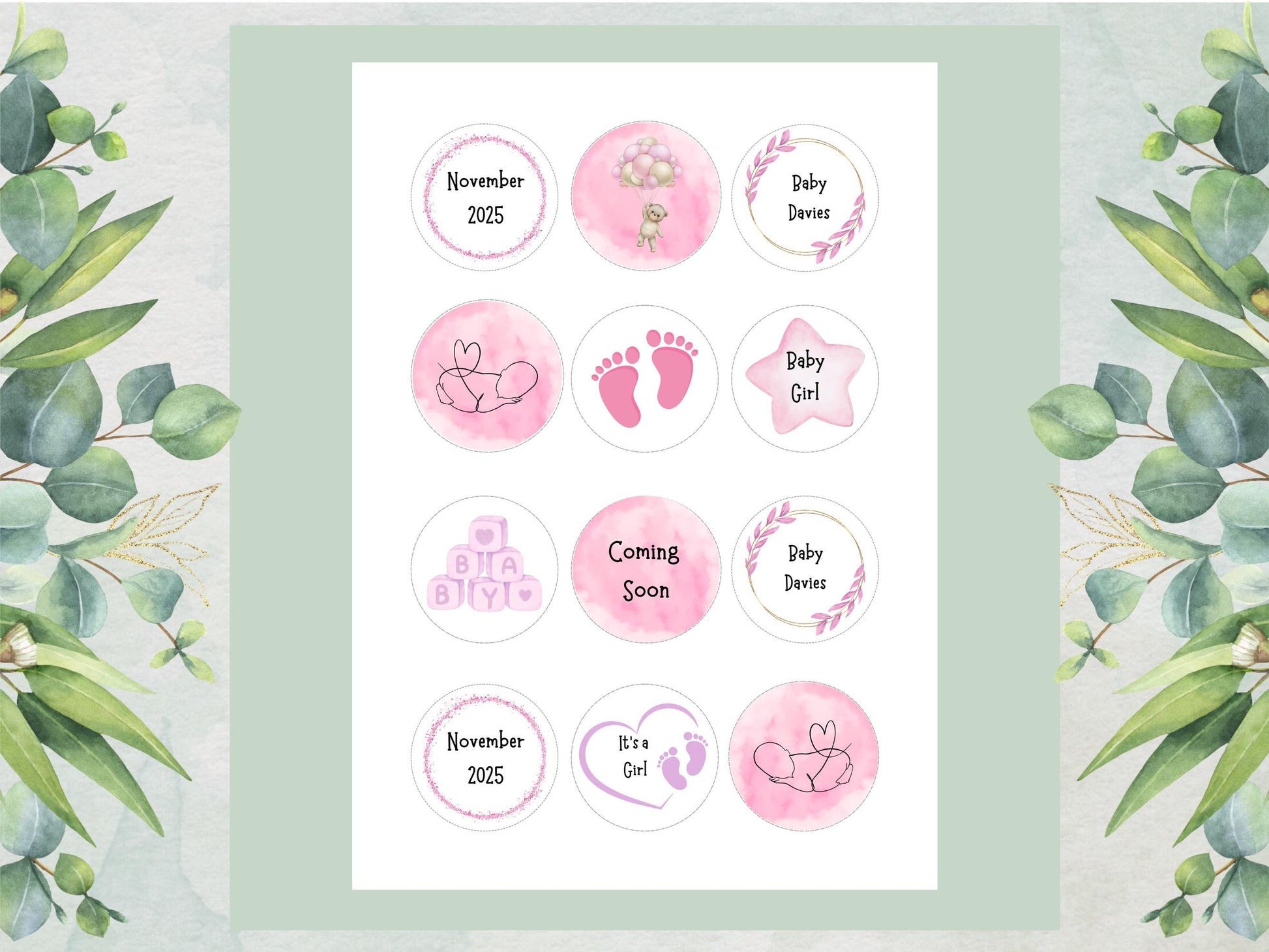 Personalized Pink Baby Shower Cupcake Toppers – Edible Decorations