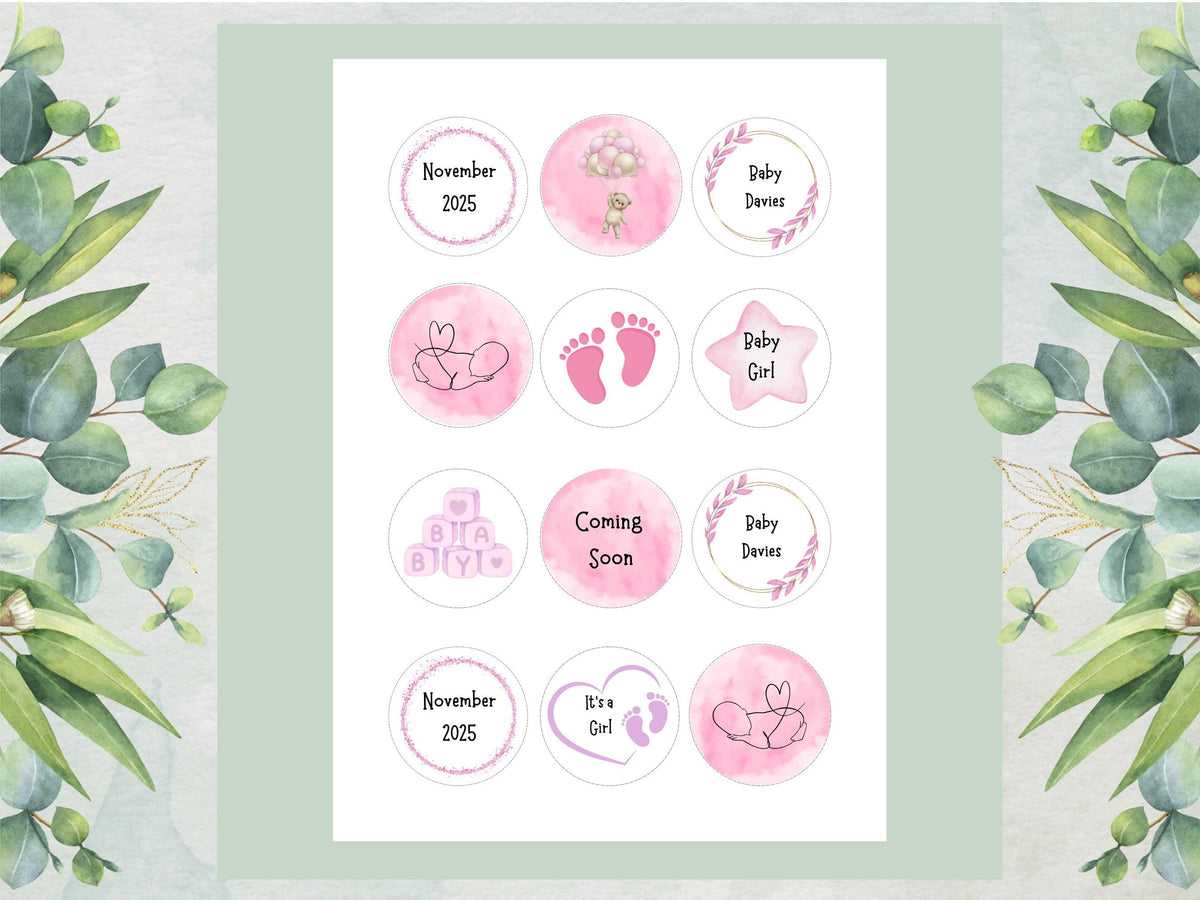 Personalised Pink Baby Shower Edible Cupcake Toppers – Baby Girl Cake Decorations