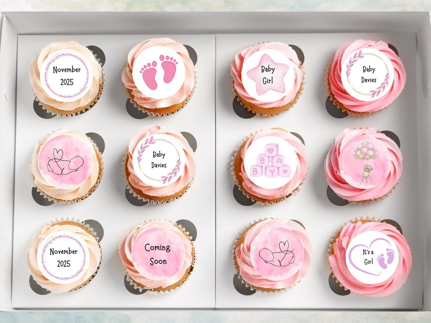 Personalized Pink Baby Shower Cupcake Toppers – Edible Decorations