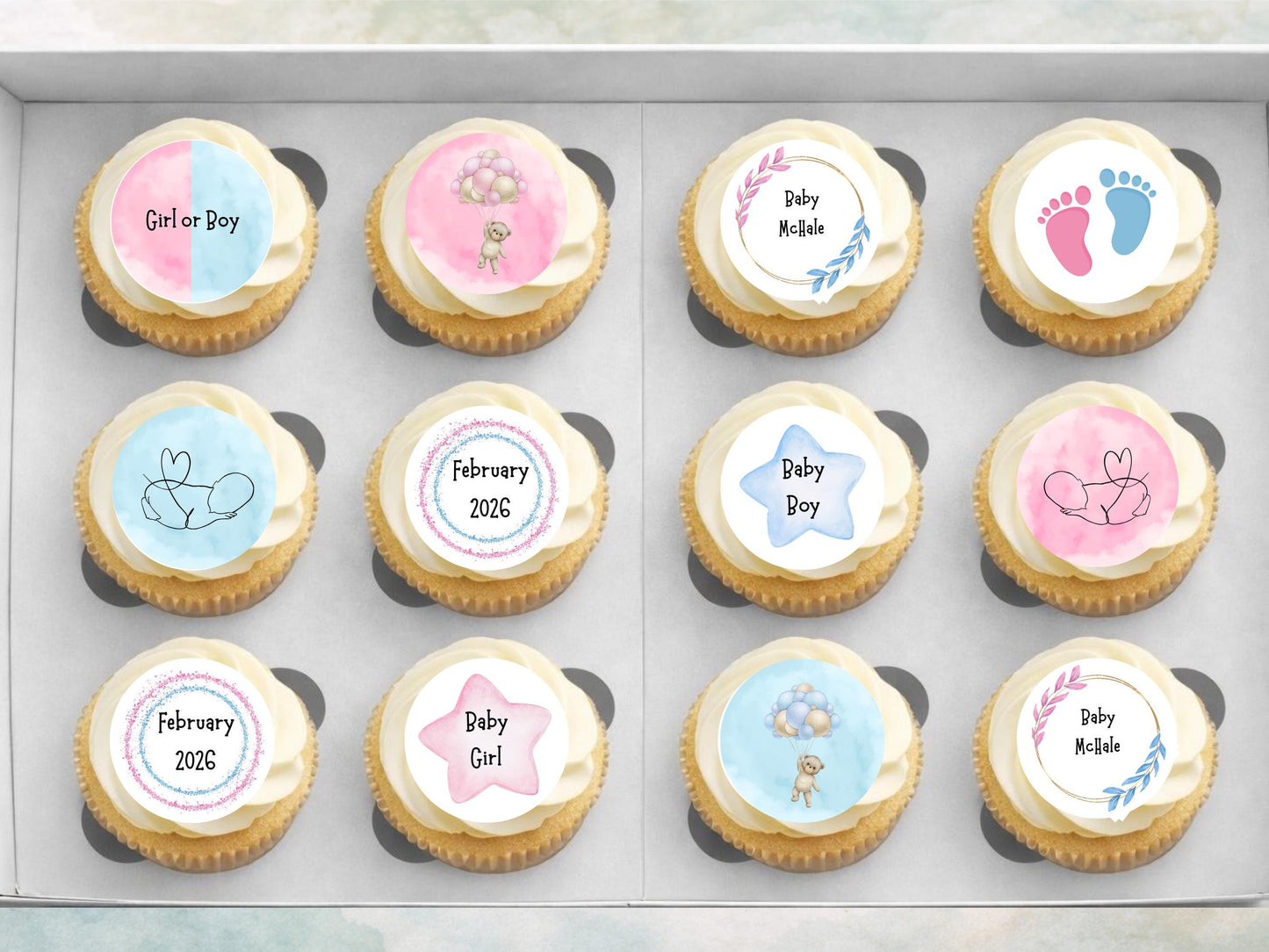 Personalized Gender Reveal Cupcake Toppers: Pink & Blue Edible Decorations