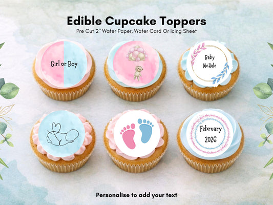 Personalized Gender Reveal Cupcake Toppers: Pink & Blue Edible Decorations