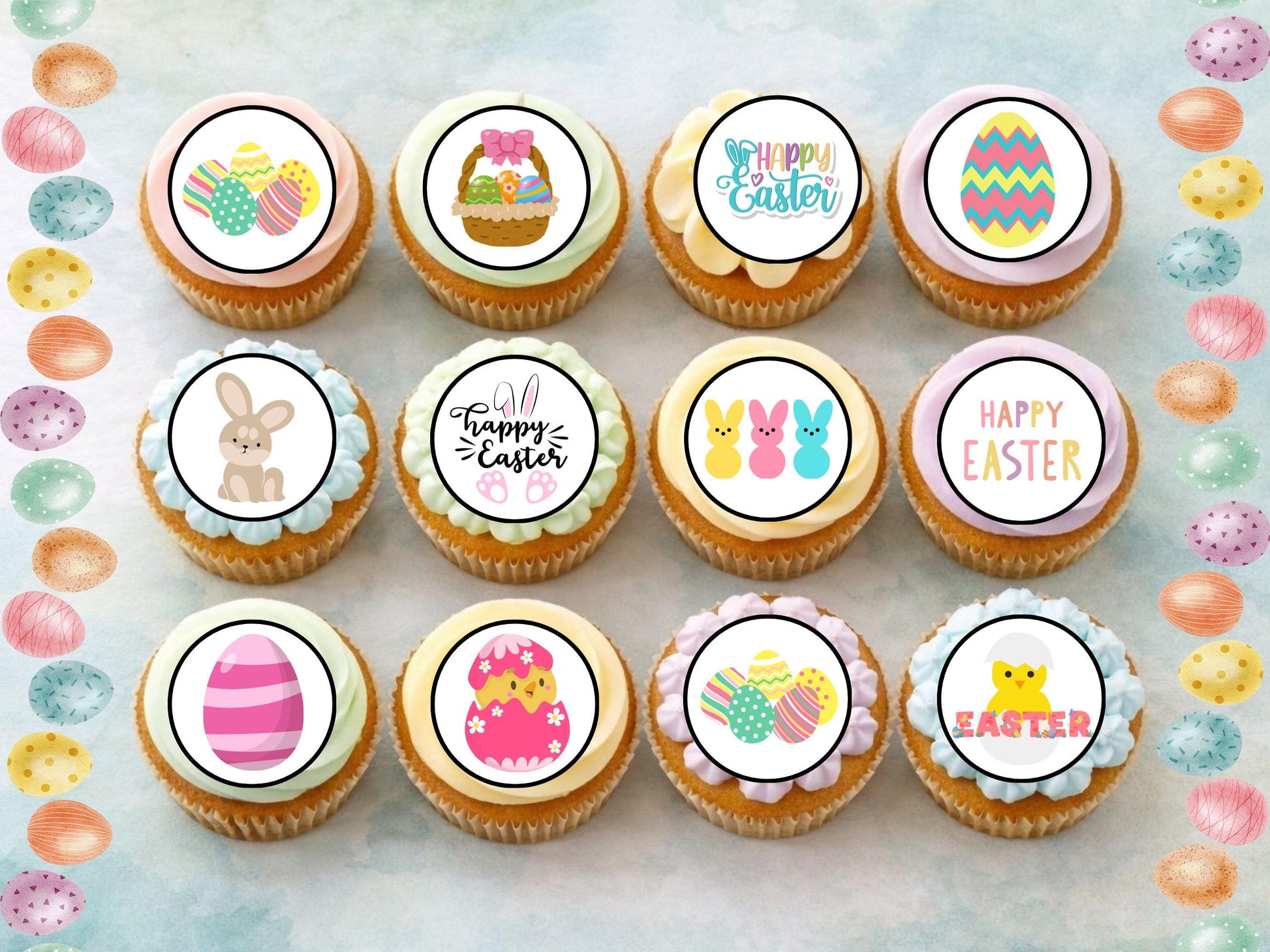 Easter Cupcake Toppers – Bunny, Chick & Egg, 2" Edible Decorations