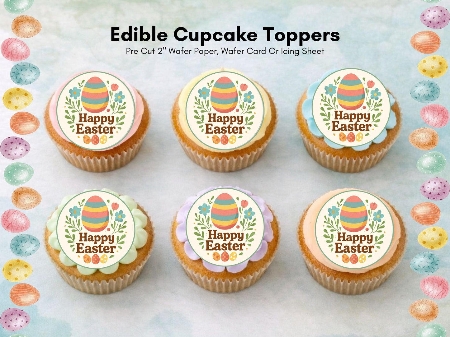 Happy Easter Edible Cupcake Toppers – Easter Cake Decorations