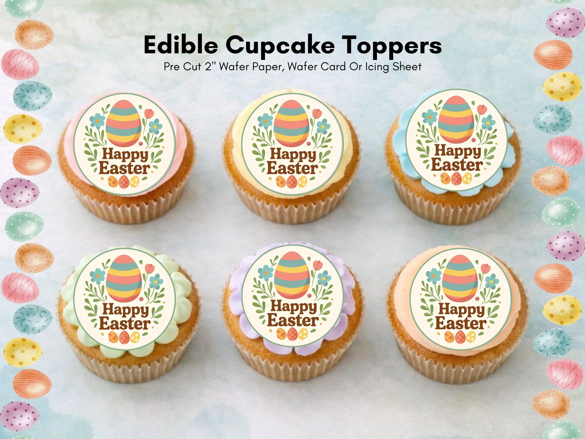 Happy Easter Edible Cupcake Toppers – Easter Cake Decorations