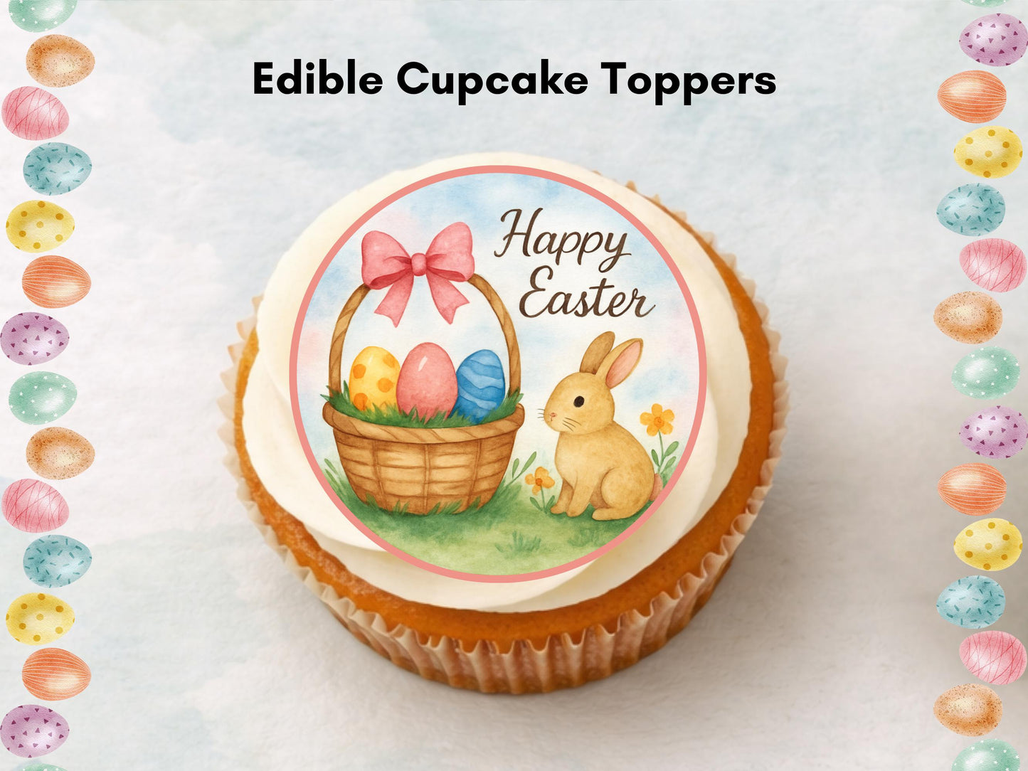 Happy Easter Edible Cupcake Toppers – Easter Bunny Cake Decorations