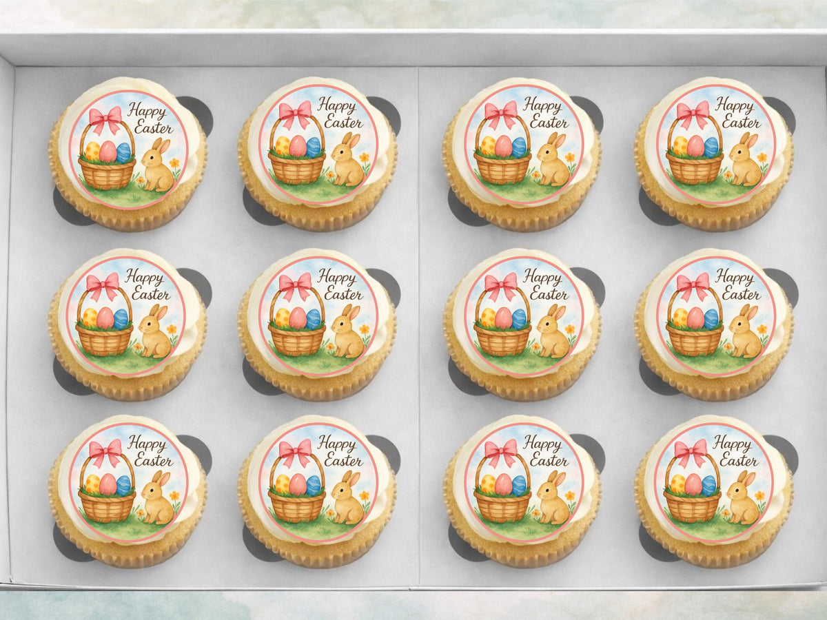 Happy Easter Edible Cupcake Toppers – Easter Bunny Cake Decorations