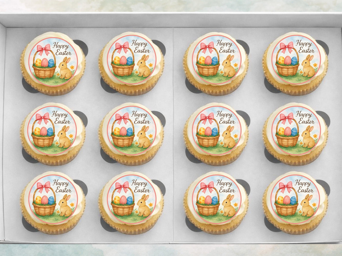 Happy Easter Edible Cupcake Toppers – Easter Bunny Cake Decorations