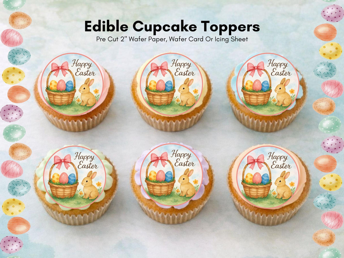Happy Easter Edible Cupcake Toppers – Easter Bunny Cake Decorations