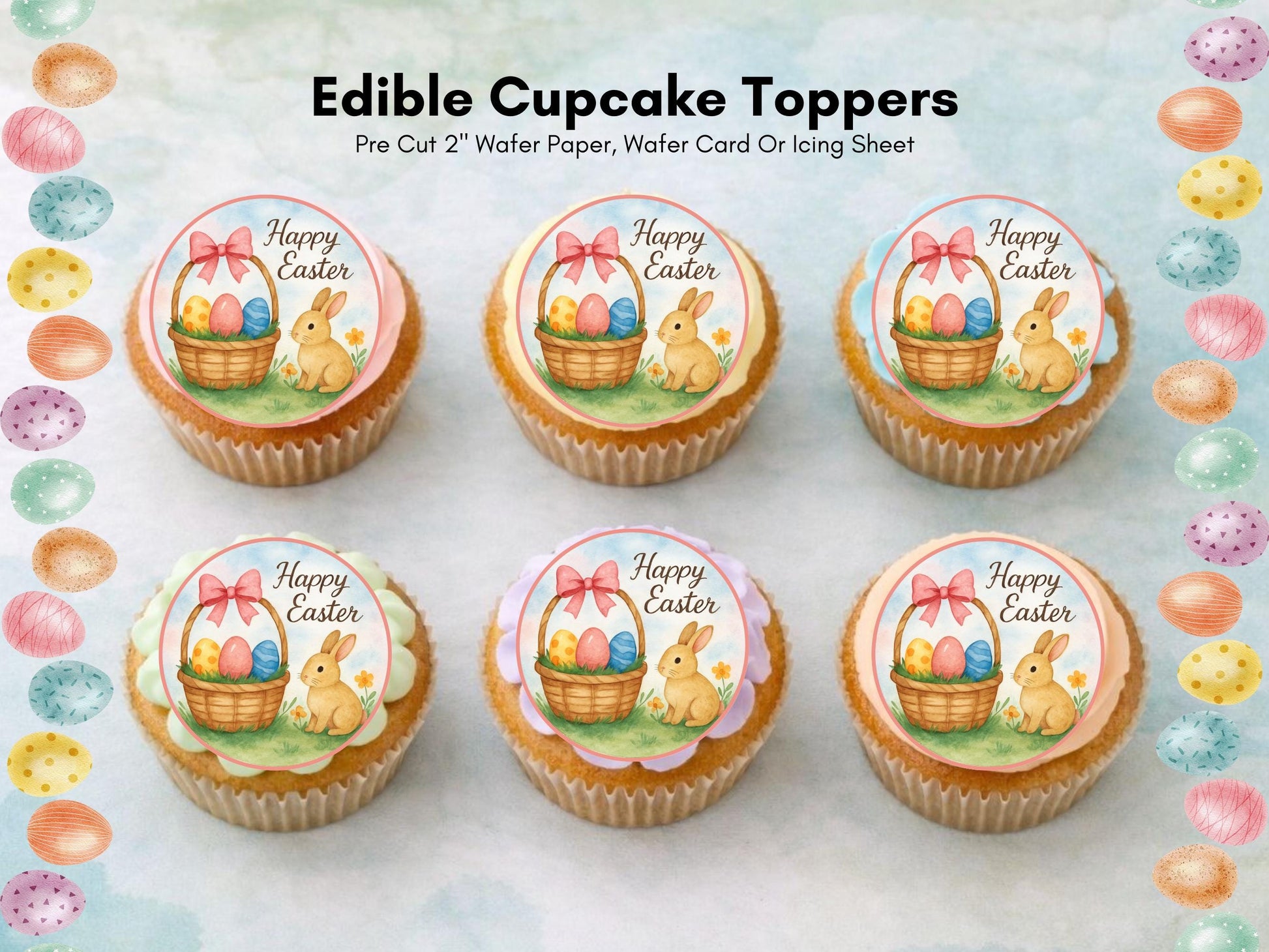 Happy Easter Edible Cupcake Toppers – Easter Bunny Cake Decorations
