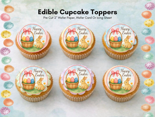 Happy Easter Edible Cupcake Toppers – Easter Bunny Cake Decorations